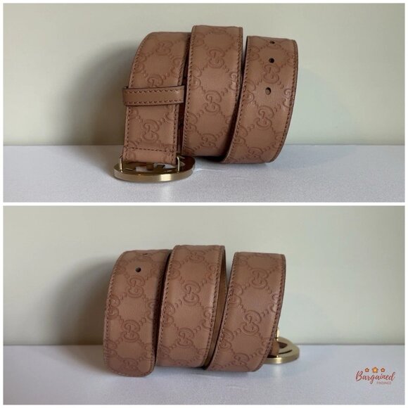 Auth Gucci Brown/Beige Guccissima Leather Gold Interlocking G Buckle Belt 80/32 - Picture 6 of 13
